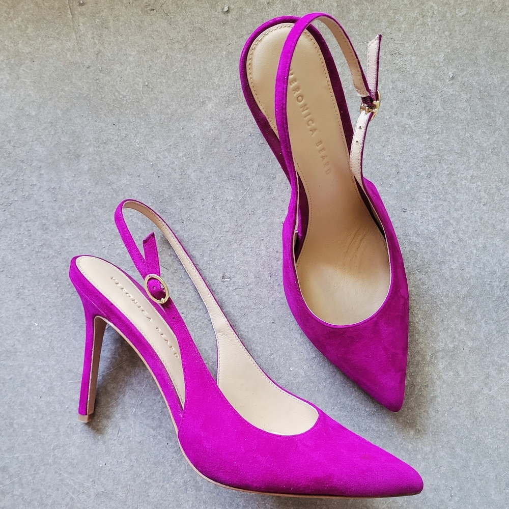 🌟 AUTHENTIC 🌟 Veronica Beard Lisa Slingback Heels Rasberry 👠 Size 9.5